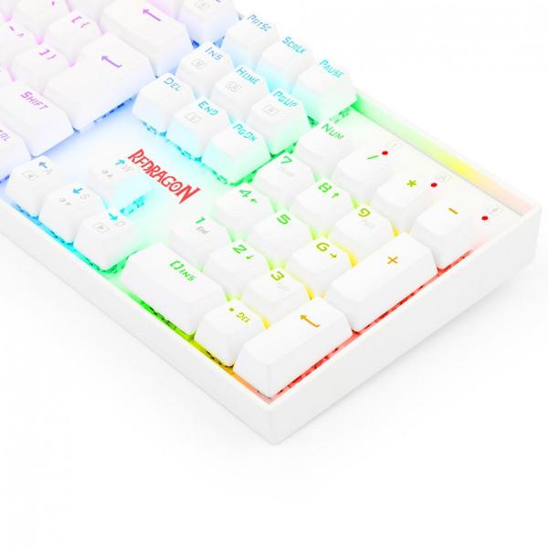 Imagem de Teclado Mecânico Gamer Redragon Mitra RGB Branco Switch Marrom ABNT2