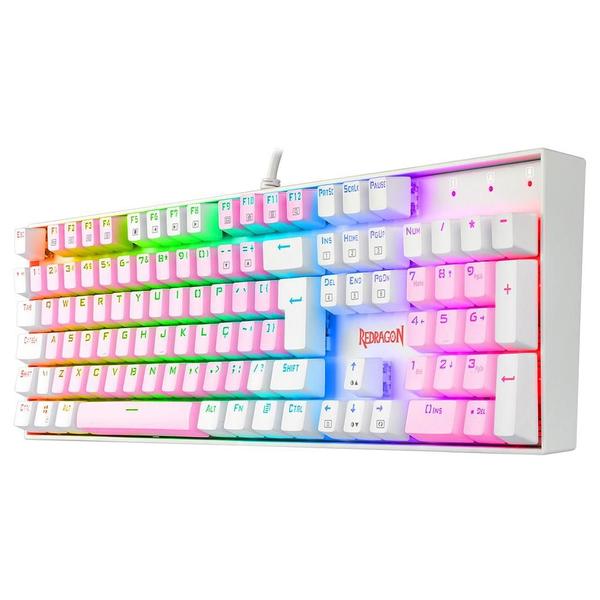 Imagem de Teclado Mecânico Gamer Redragon Mitra, RGB, Switch Blue, ABNT 2, Rosa e Branco - K551PW-RGB (PT-BLUE)