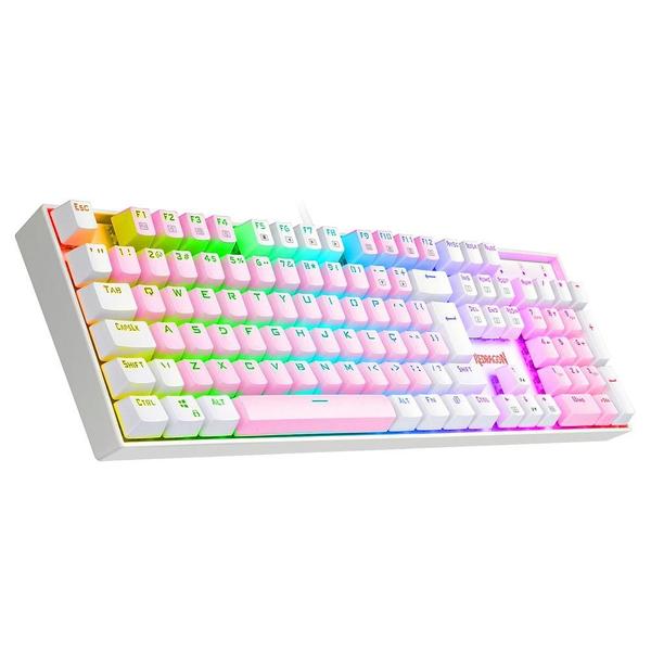 Imagem de Teclado Mecânico Gamer Redragon Mitra, RGB, Switch Blue, ABNT 2, Rosa e Branco - K551PW-RGB (PT-BLUE)