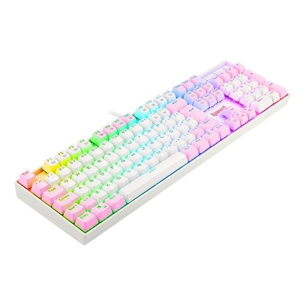 Imagem de Teclado Mecânico Gamer Redragon Mitra, RGB, Switch Blue, ABNT2, Branco e Rosa - K551WP-RGB (PT-BLUE)