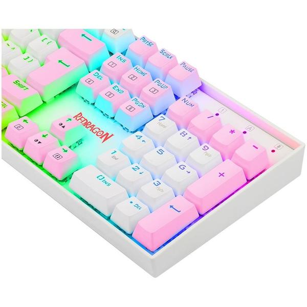 Imagem de Teclado Mecânico Gamer Redragon Mitra, RGB, Switch Blue, ABNT2, Branco e Rosa - K551WP-RGB (PT-BLUE)