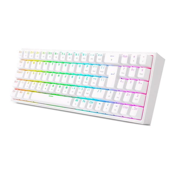 Imagem de Teclado Mecânico Gamer Redragon Pollux, RGB, Switch Red, N-keys, ABNT2, Branco - K628-RGB-W (PT-RED)