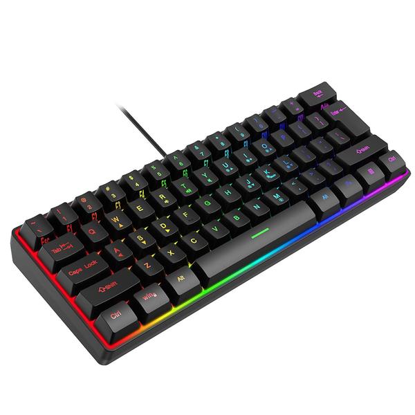 Imagem de Teclado Mecânico Gamer RGB Iluminado 60% - 61 Teclas, Interruptor Azul, Compacto e com Fio