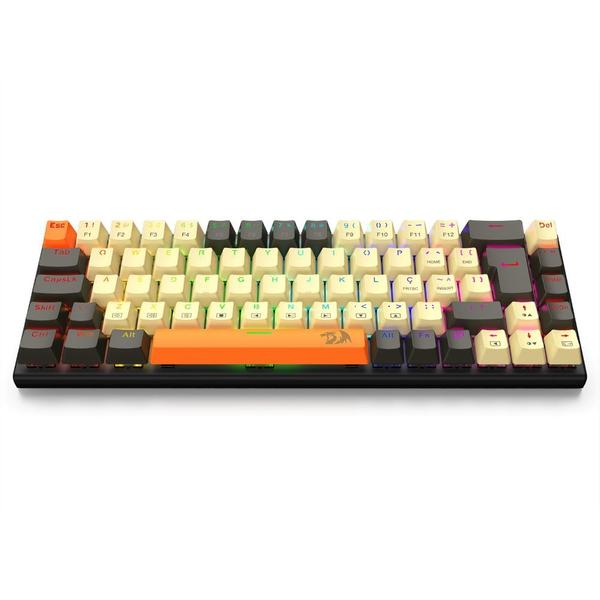 Imagem de Teclado mecanico gamer ryze rgb switch brown redragon k633cgo-rgb bege, preto e laranja