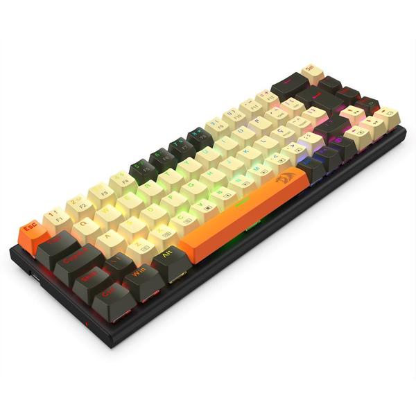 Imagem de Teclado mecanico gamer ryze rgb switch brown redragon k633cgo-rgb bege, preto e laranja