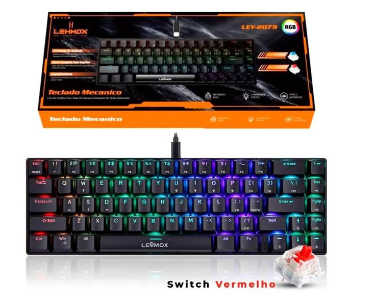 Imagem de Teclado Mecânico Gamer Switch RED 60% COM LED RGB LEHMOX - LEY-2079 R