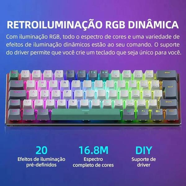 Imagem de Teclado mecanico K500- B61 Mini Teclado Mecânico Formato 60% com Fio, Teclas Removíveis, Retroiluminação RGB, 61 Tecla