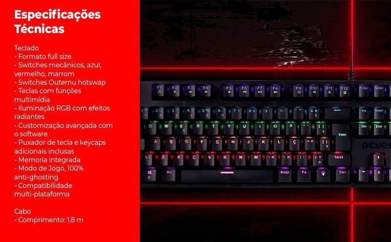 Imagem de Teclado Mecânico Kratz Outemu Blue RGB  ABNT2 PCYES