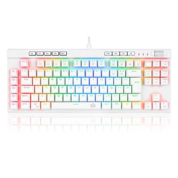 Imagem de Teclado Mecânico Óptico Redragon Broadsword PRO Branco RGB Switch Óptico Vermelho ABNT TKL C/Apoio de Pulso K588WRGB-PRO