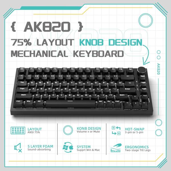 Imagem de Teclado mecânico para jogos A.JAZZ AK820 Hot Swappable Black