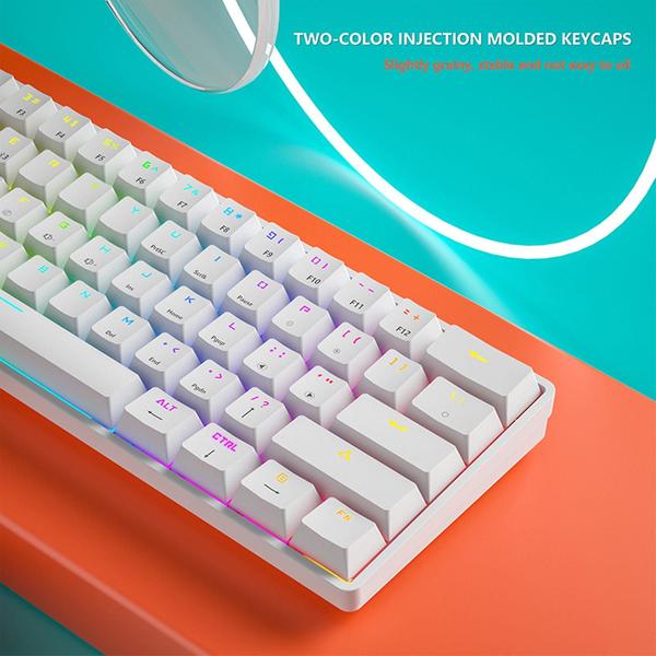 Imagem de Teclado mecânico para jogos com fio 60% Rgb retroiluminado compacto 61 teclas mini teclado com interruptores azuis para windows pc