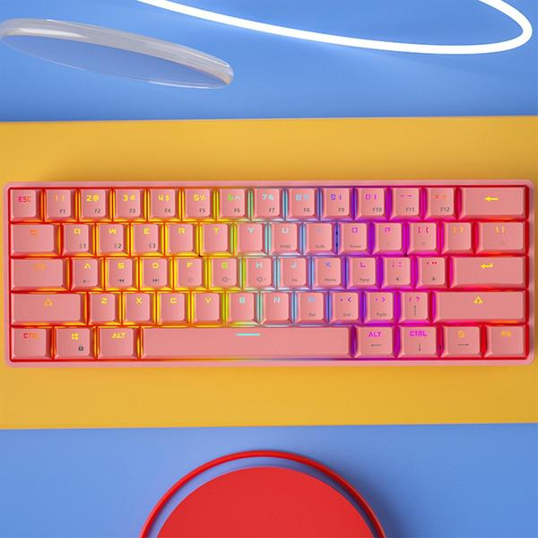 Imagem de Teclado mecânico para jogos com fio 60% Rgb retroiluminado compacto 61 teclas mini teclado com interruptores azuis para windows pc