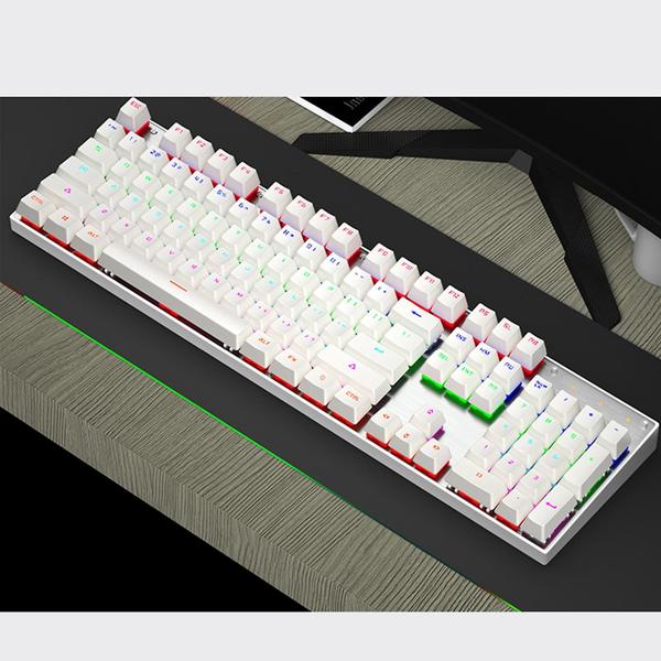 Imagem de Teclado mecânico para jogos rgb led retroiluminado teclado com fio com interruptores azuis para windows gaming pc 104 chaves