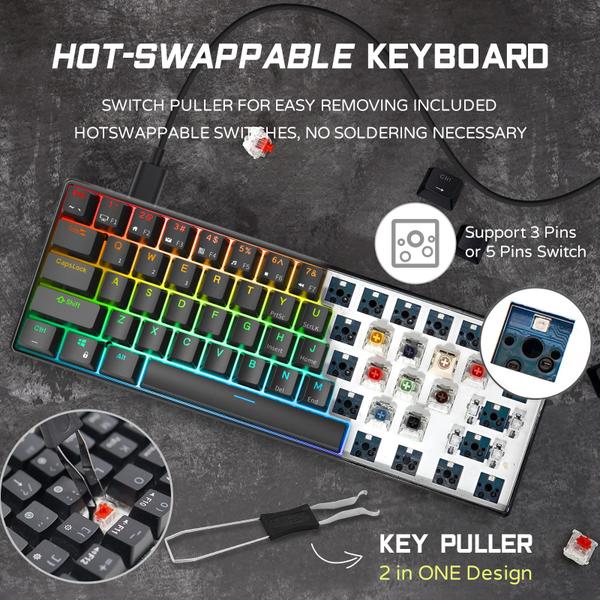 Imagem de Teclado mecânico para jogos RK ROYAL KLUDGE RK61 Wired