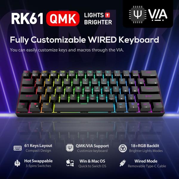 Imagem de Teclado mecânico para jogos RK ROYAL KLUDGE RK61 Wired