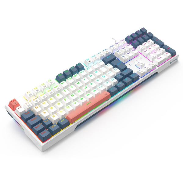 Imagem de Teclado Mecânico Redragon Trundle RGB ABNT2 Branco e Azul Switch Marrom