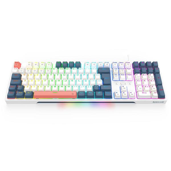 Imagem de Teclado Mecânico Redragon Trundle RGB ABNT2 Branco e Azul Switch Marrom