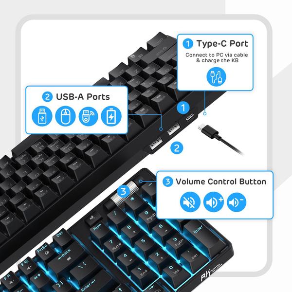 Imagem de Teclado mecânico RK ROYAL KLUDGE RK96 90% sem fio azul