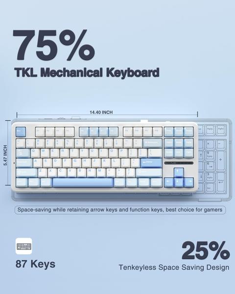 Imagem de Teclado mecânico sem fio AULA F87 75% TKL RGB retroiluminado