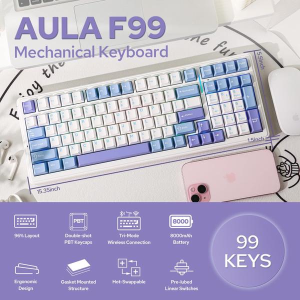 Teclado mecânico sem fio EPOMAKER x Aula F99 Branco Imagem de Teclado mecânico sem fio EPOMAKER x Aula F99 Branco