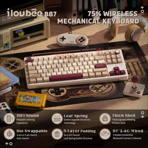 Imagem de Teclado mecânico sem fio iLovBee B87 75% com RGB Retro