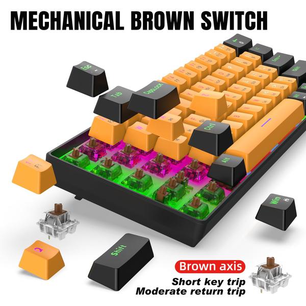 Imagem de Teclado mecânico Snpurdiri 60% com fio com 61 interruptores marrons