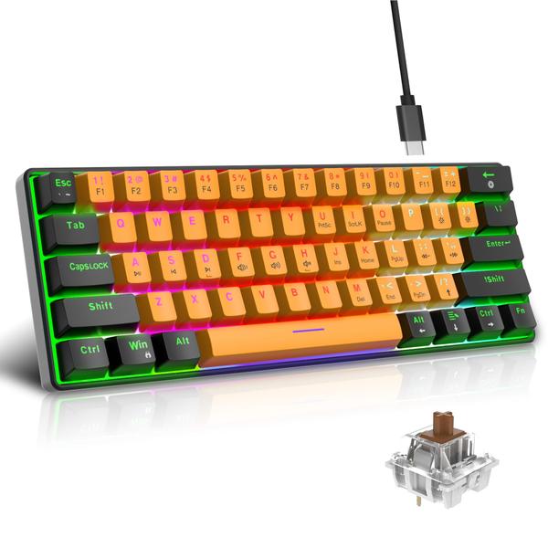 Imagem de Teclado mecânico Snpurdiri 60% com fio com 61 interruptores marrons