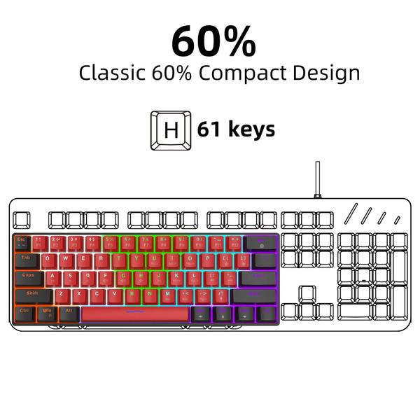 Imagem de Teclado mecânico Snpurdiri 60% com fio com 61 interruptores vermelhos