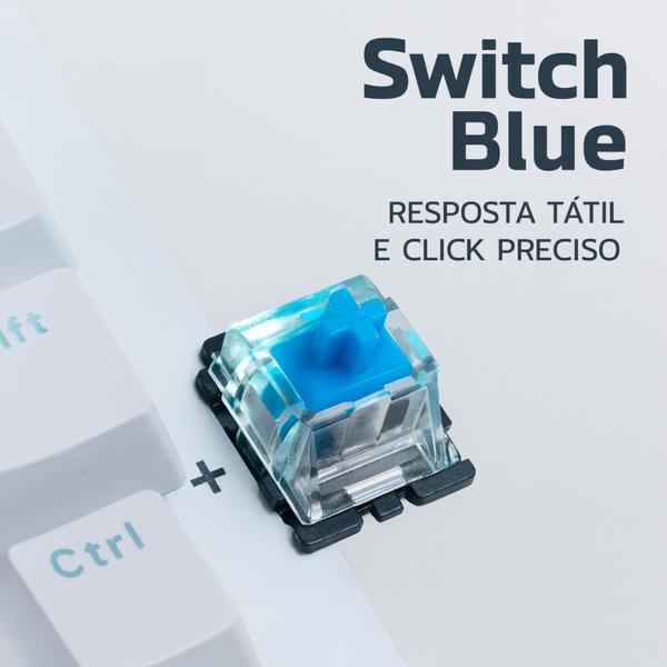 Teclado Mecânico Switch Blue LED RGB USB Branco Gamer Orion