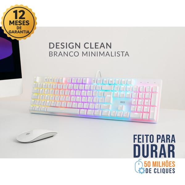 Teclado Mecânico Switch Blue LED RGB USB Branco Gamer Orion