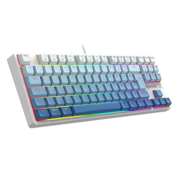 Imagem de Teclado mecanico usb gamer daksa rgb switch brown redragon k576gb-rgb branco e azul