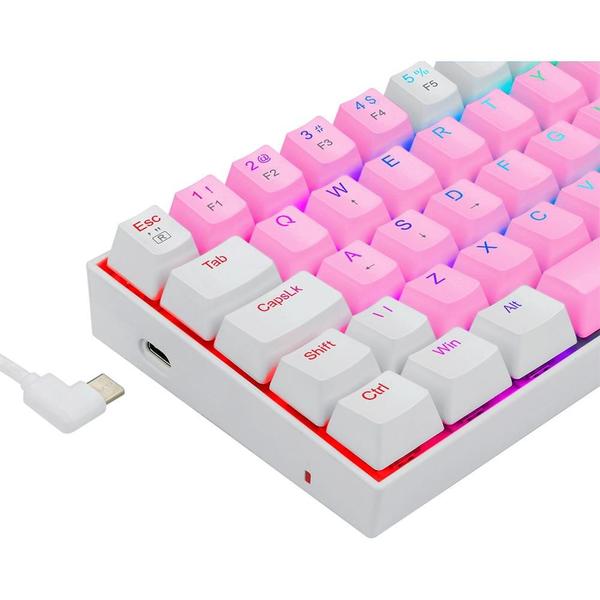 Imagem de Teclado mecanico usb gamer dragonborn switch azul redragon k630pw-rgb rosa e branco