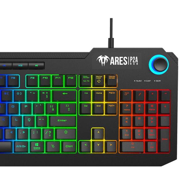 Imagem de Teclado Membrana Gamdias ARES P2A Preto  Com RGB ABNT2 PT-BR