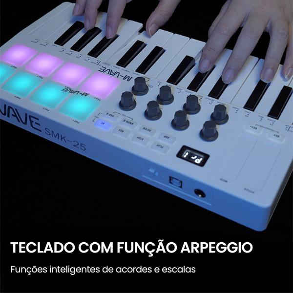 Imagem de Teclado Midi Controlador De 25 Teclas Piano 8 Pads Retroiluminados Mini M-vave Usb Teclas Sensitivas