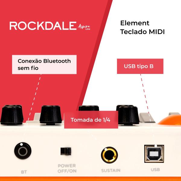 Imagem de Teclado Midi Portátil Rockdale 25 Tecla Usb Bluetooth Branco ou Preto