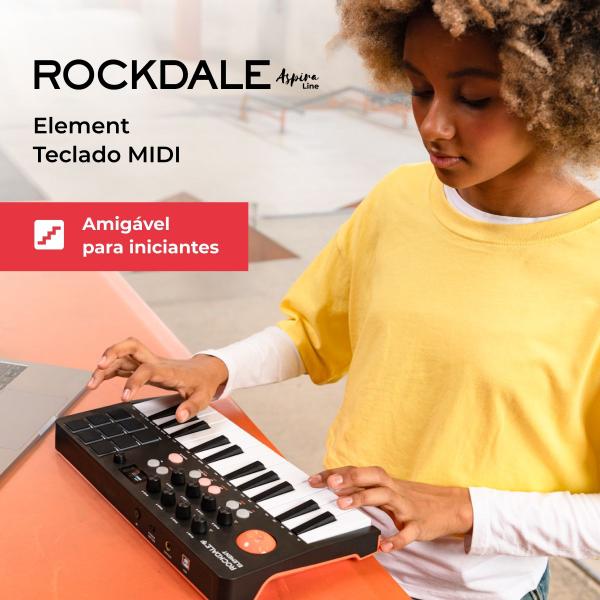 Imagem de Teclado Midi Portátil Rockdale 25 Tecla Usb Bluetooth Branco ou Preto