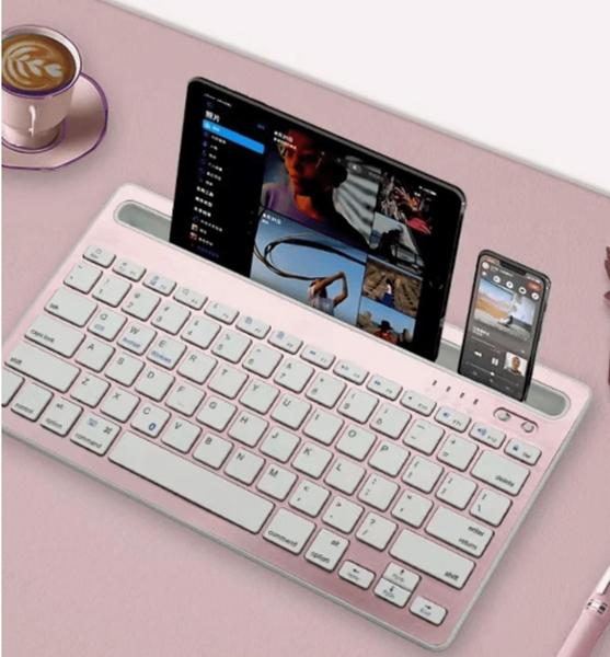 Imagem de Teclado Mouse Bluetooth Recarregável com apoio p Celular Tablet Android