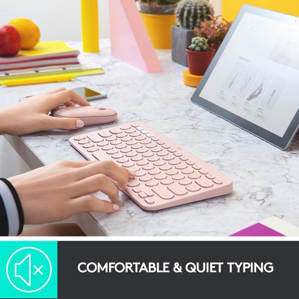 Imagem de Teclado multi-dispositivo sem fio Logitech K380, para Windows, Apple iOS, Apple TV Android ou Chrome, Bluetooth, Design Compacto de Economia de Espaço, - Rosa