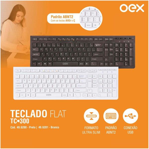 Imagem de Teclado multímidia com fio oex tc300 flat 104 teclas branco