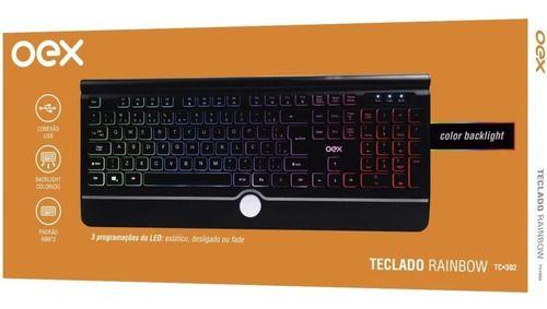 Imagem de Teclado Multimídia Com Led Abnt2 Oex Tc302 Rainbow Usb Cor De Teclado Preto