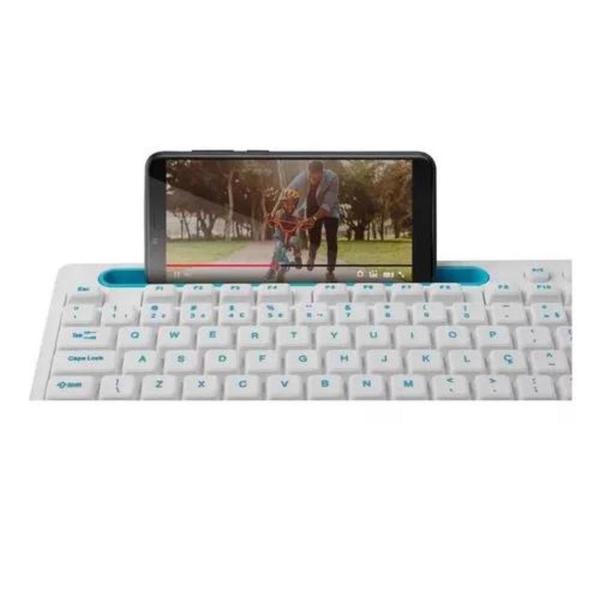 Imagem de Teclado Multimídia Office TC263 USB c/ Apoio Smartphone  Branco/Azul - Multilaser