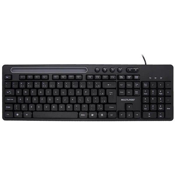 Imagem de Teclado Multimidia Office USB Preto com Apoio para Smartphone Multilaser TC262