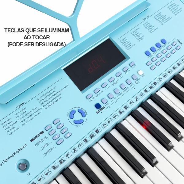 Imagem de Teclado Musical 61 Teclas Iluminadas 300 Ritmos para Aprendizagem MXT + Microfone