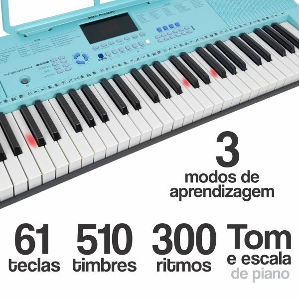 Imagem de Teclado Musical 61 Teclas Iluminadas 510 Timbres MXT com Suporte e Microfone