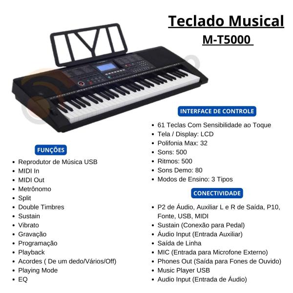 Imagem de Teclado Musical Profissional 61 Teclas Sensitivas USB + Capa