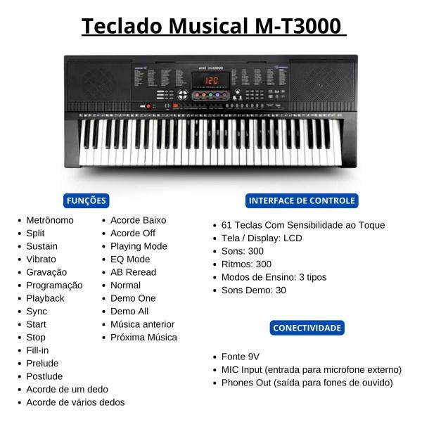 Imagem de Teclado Musical Profissional 61 Teclas USB Com Suporte