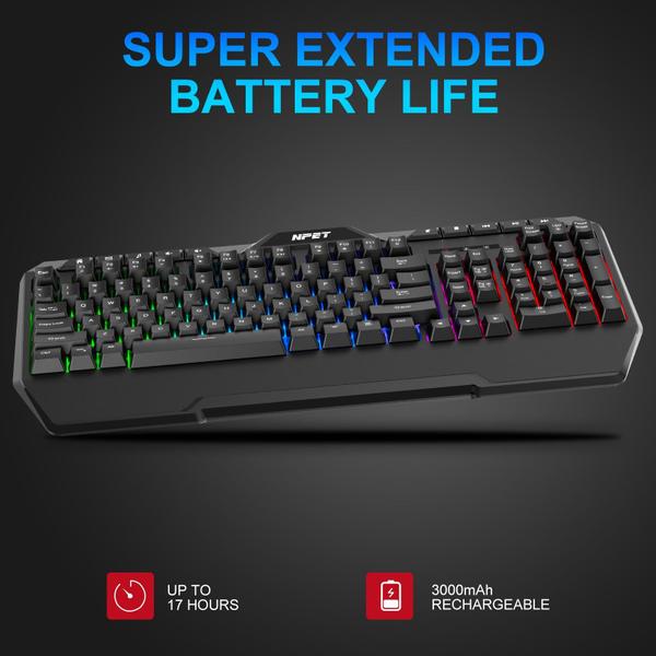 Imagem de Teclado NPET K32 Wireless Gaming RGB com apoio de pulso preto