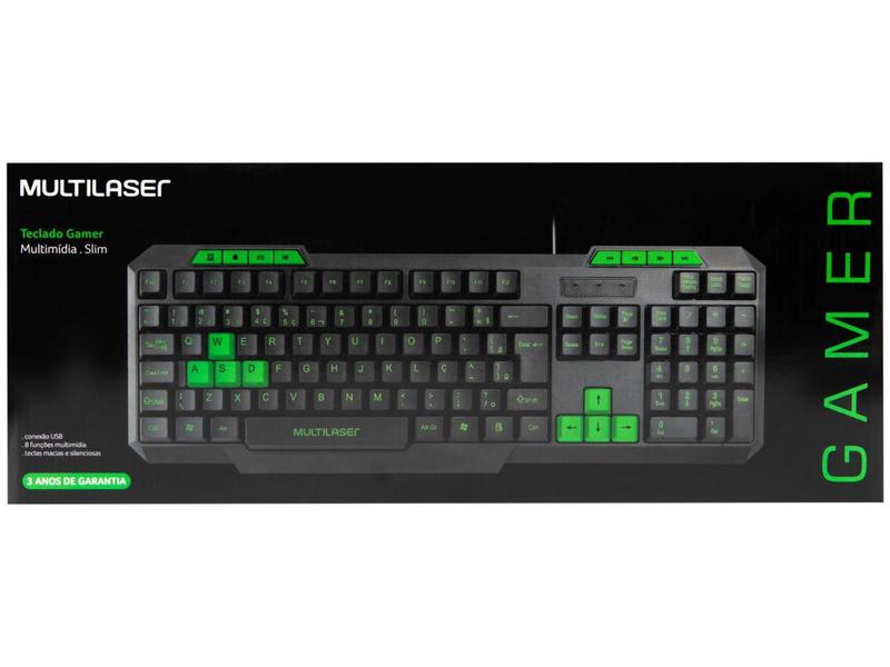 Imagem de Teclado Numérico Gamer USB Multilaser Hotkeys Slim - ABNT 2 Preto e Verde TC243