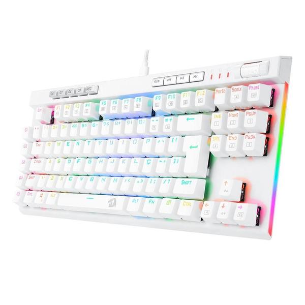 Imagem de Teclado Óptico Gamer Redragon Magic-Wand PRO RGB, RGB, Switch Azul, ABNT2, 12 Teclas Multimídia, Branco - K587W-RGB-PRO (PT-BLUE)