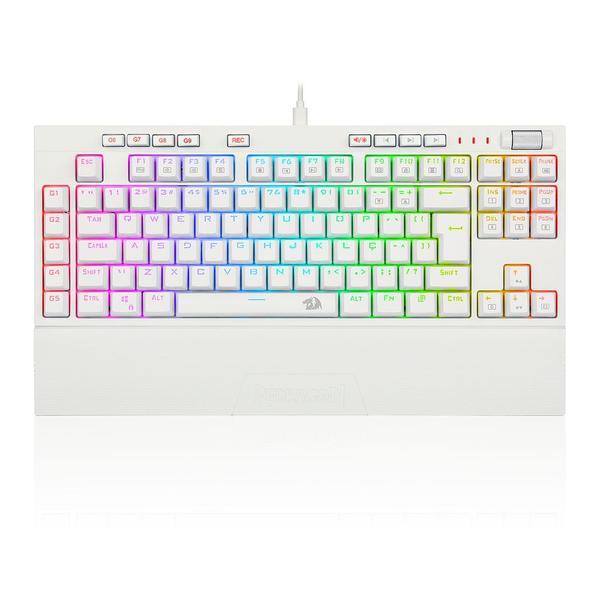 Imagem de Teclado Óptico Mecânico Redragon Broadsword Pro, RGB, Switch Marrom, ABNT2, Branco